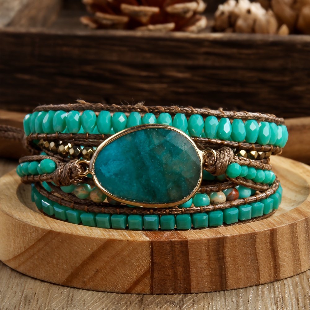 Colorful Stone Wrap Bracelet Hand Rope Jewelry Accessory